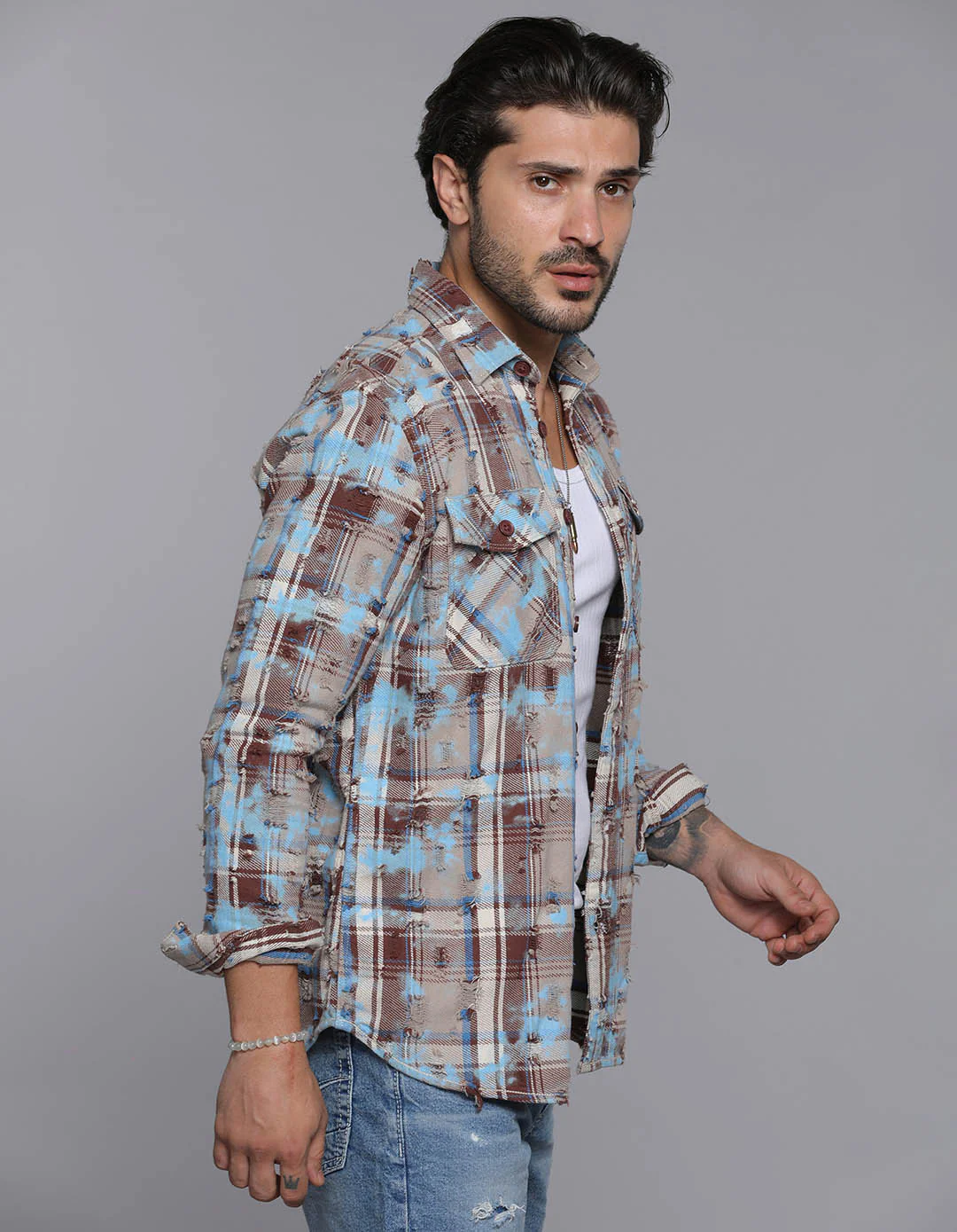 Blue Full Sleeves Check Shirt - Image 3