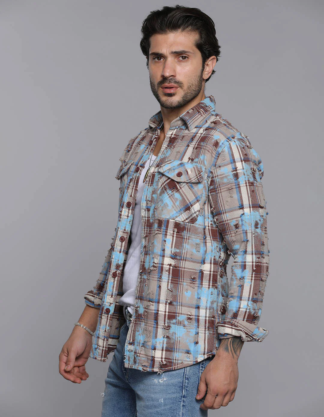 Blue Full Sleeves Check Shirt - Image 4