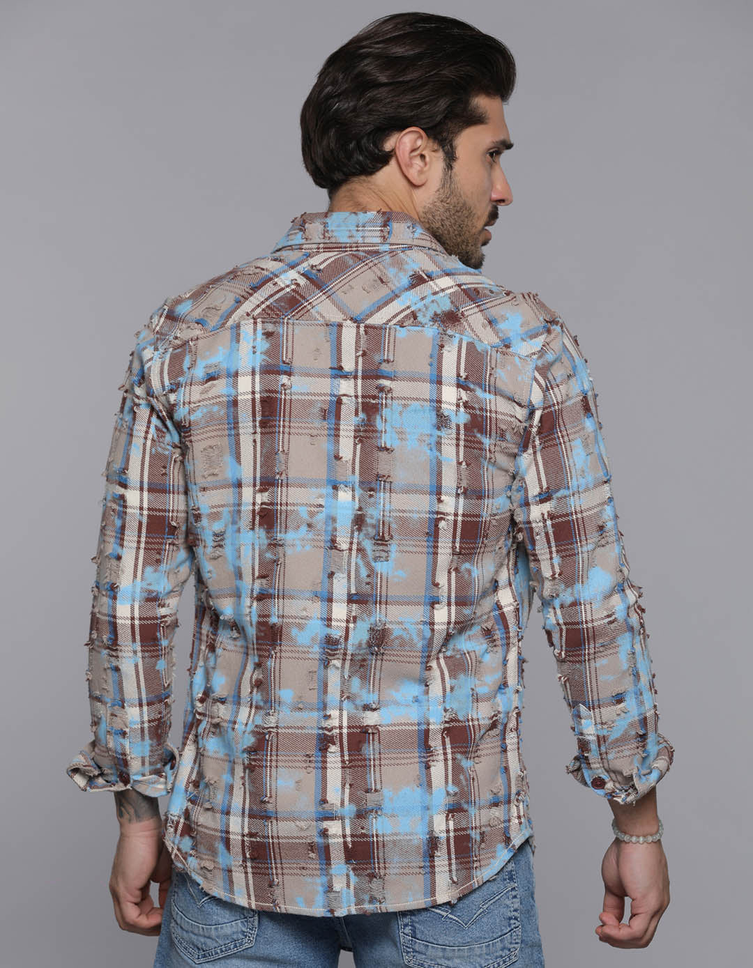 Blue Full Sleeves Check Shirt - Image 5