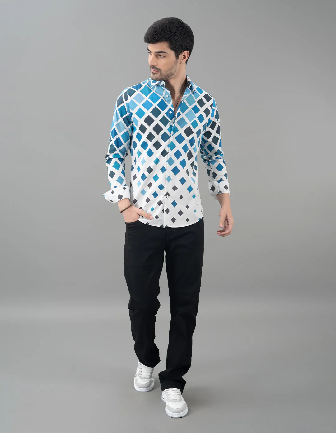 Blue Full Sleeves Printed Shirt - Image 2