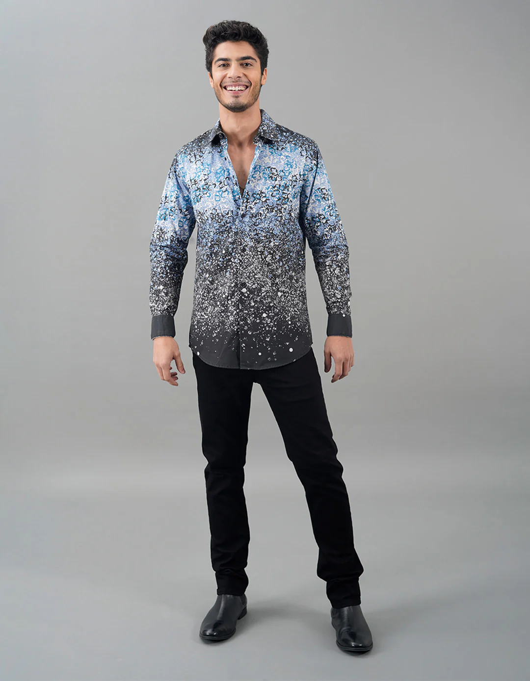 Blue Black Full Sleeves Printed Shirt - Image 2