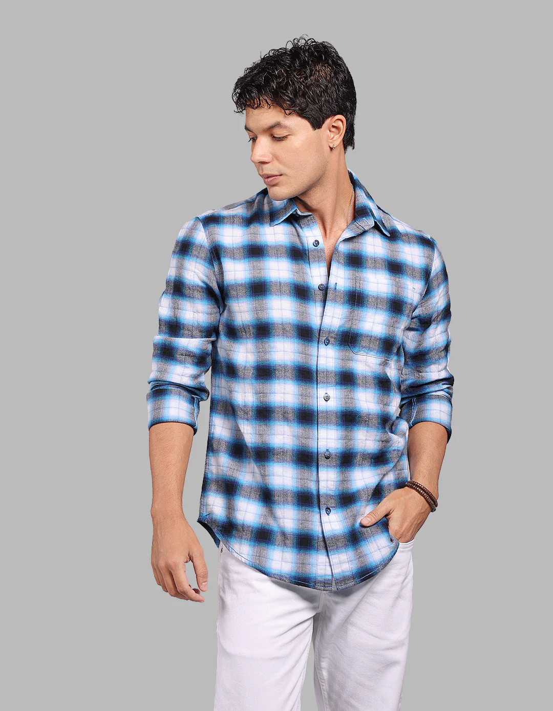 Blue 100% Cotton Full Sleeve Check Shirt