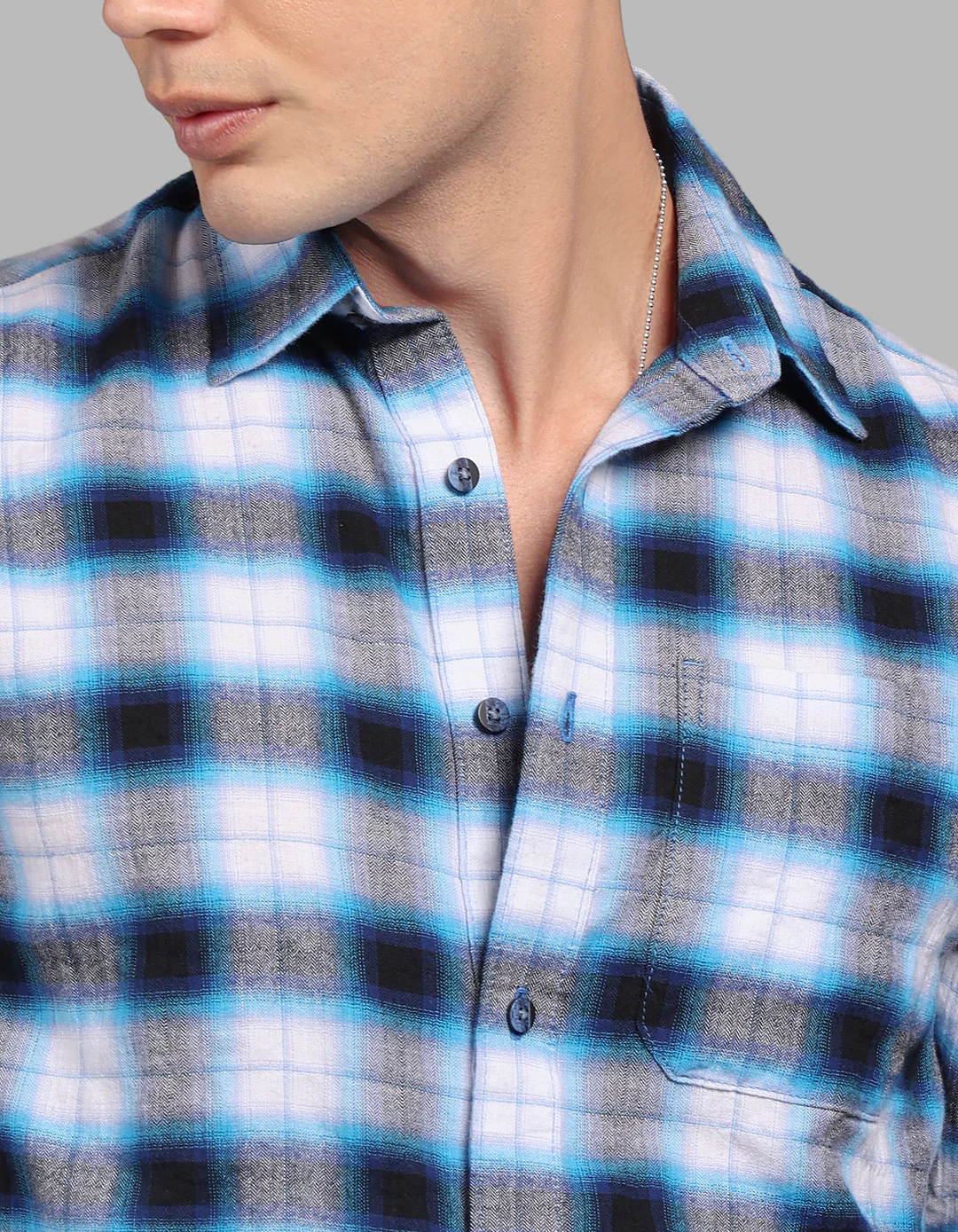 Blue 100% Cotton Full Sleeve Check Shirt - Image 6