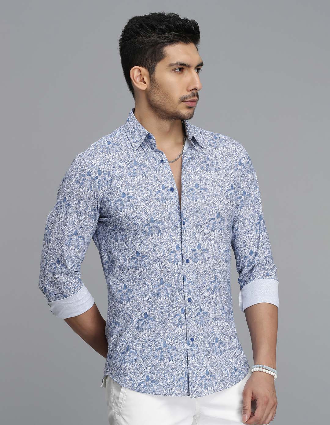 Blue Full Sleeves Printed Shirt - Image 4