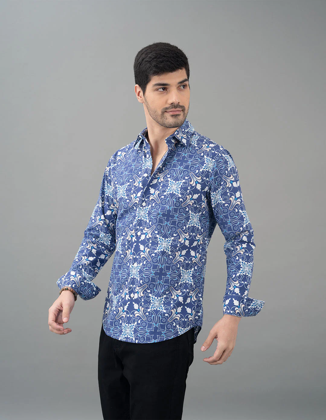 Blue Full Sleeves Printed Shirt - Image 3