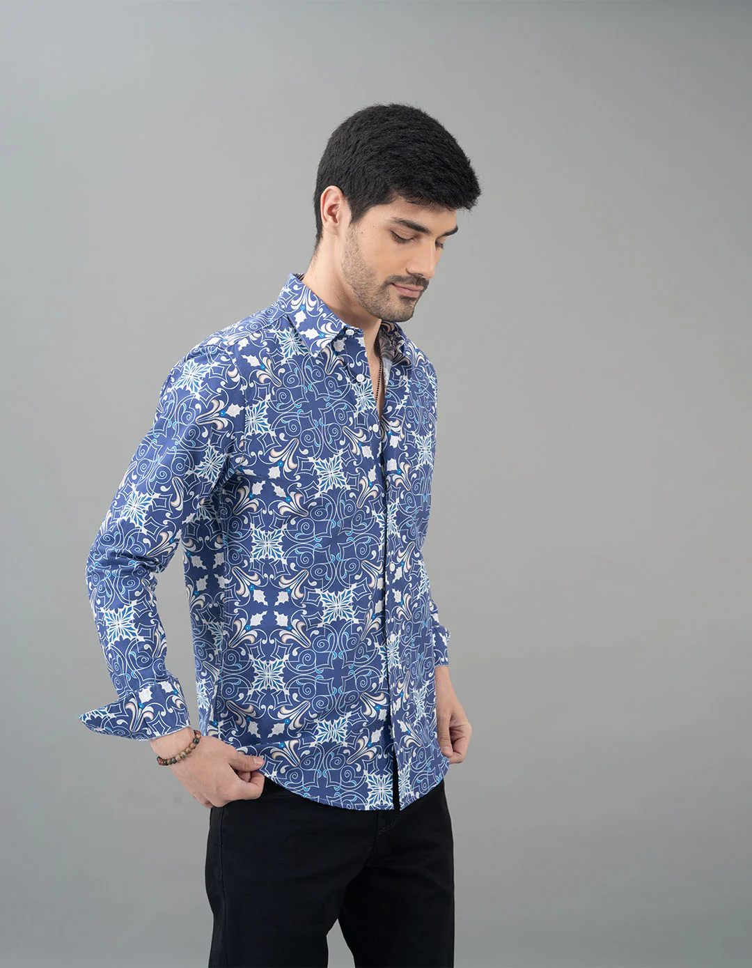 Blue Full Sleeves Printed Shirt - Image 4