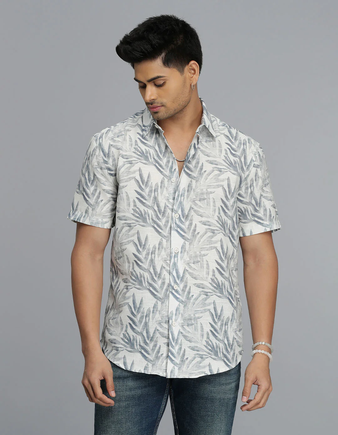 Blue Half Sleeves Printed Shirt