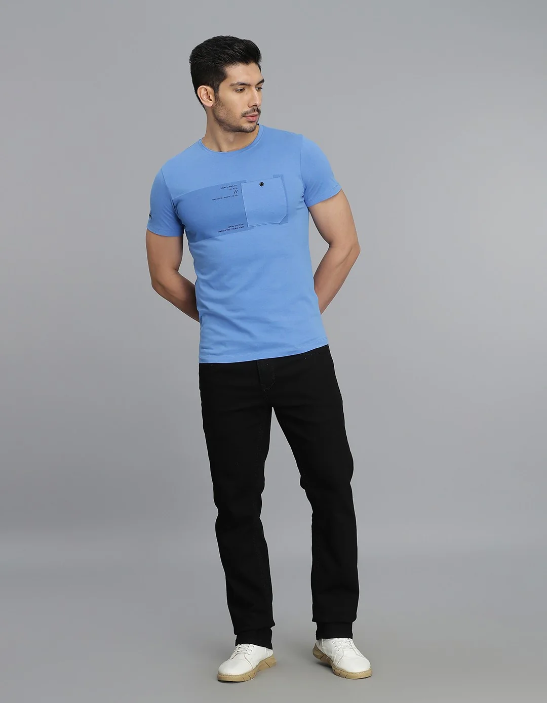 Blue Half Sleeves Round Neck Tee - Image 2