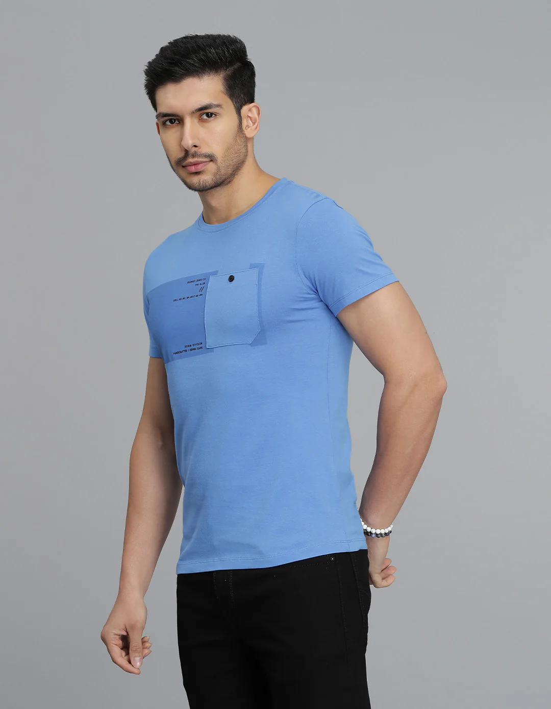 Blue Half Sleeves Round Neck Tee - Image 3