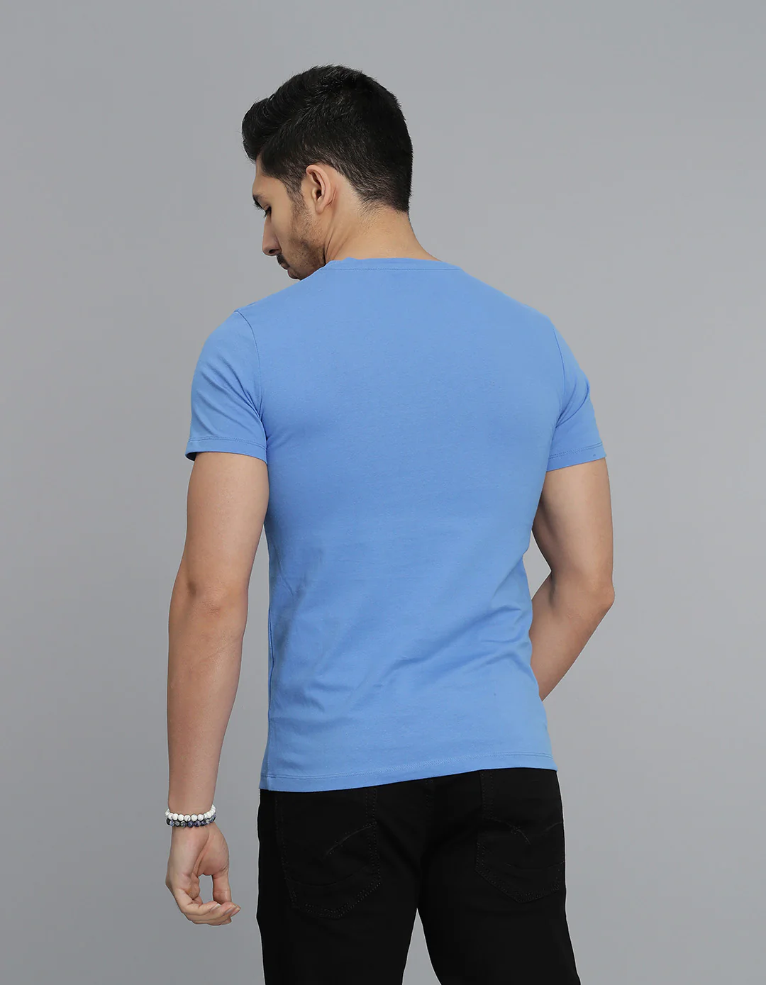 Blue Half Sleeves Round Neck Tee - Image 5