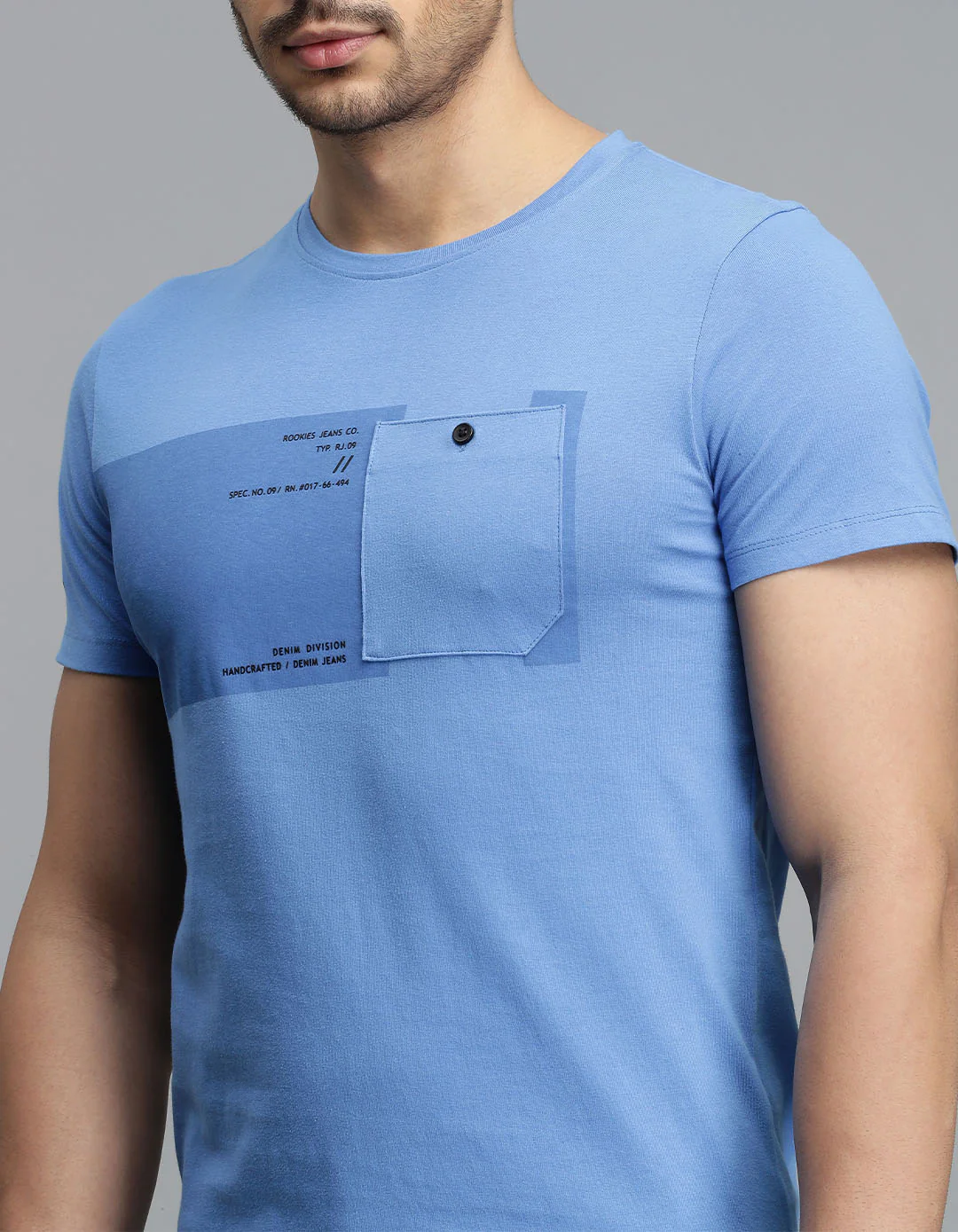 Blue Half Sleeves Round Neck Tee - Image 6