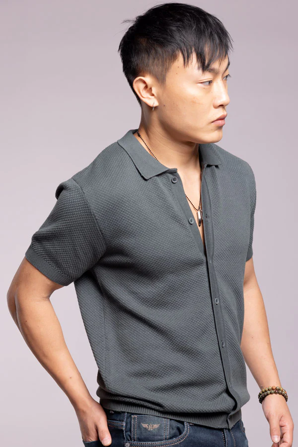 Bottle Green Flatknit Shirt - Image 4