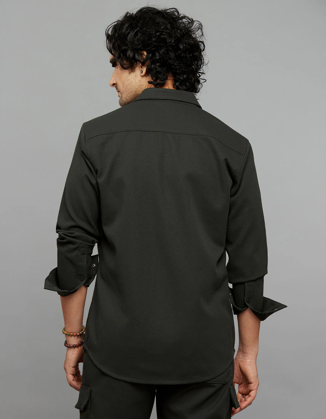 Bottle Green Full Sleeves Snap Button Front Closure Shacket - Image 6