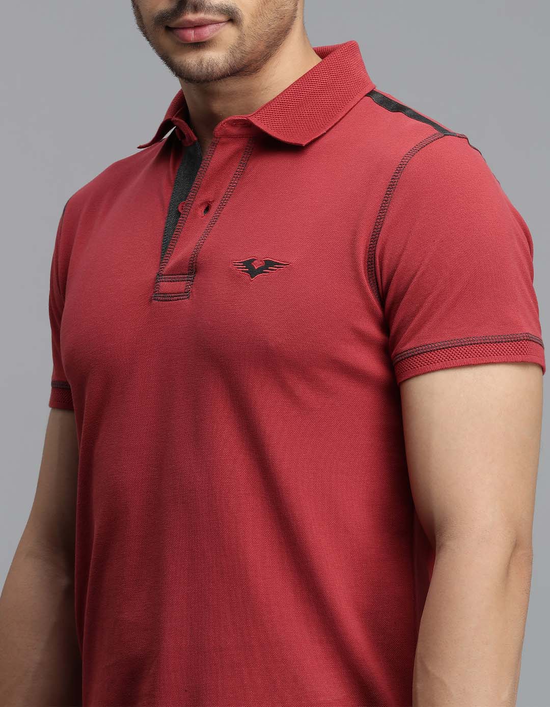 Brick Red Half Sleeves Pique Polo Tee - Image 3