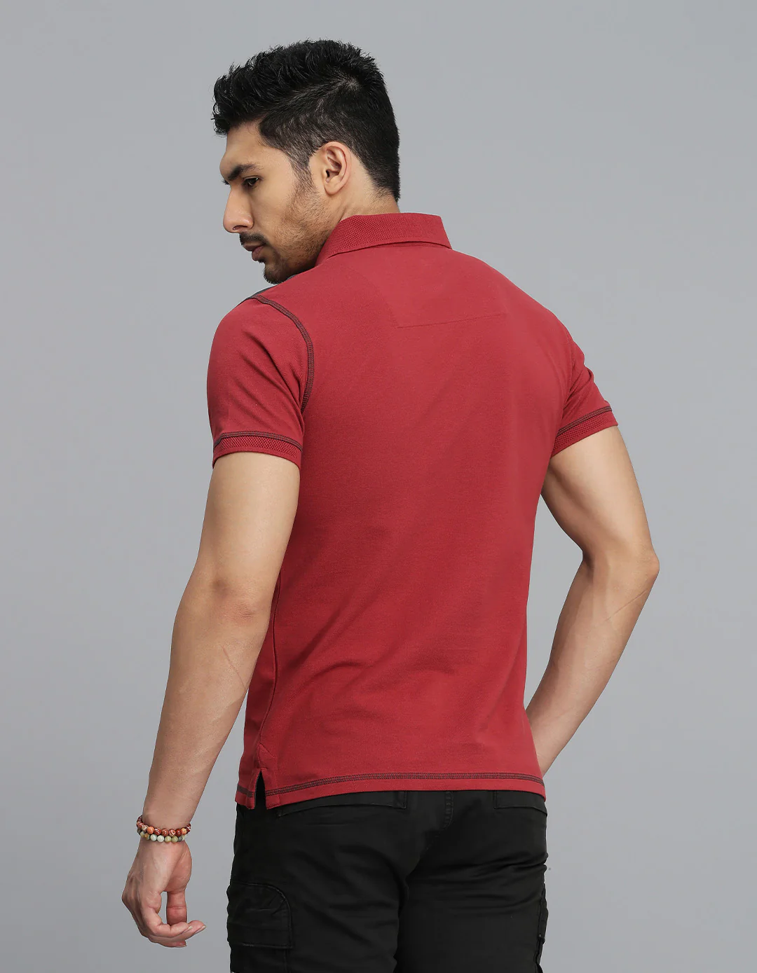 Brick Red Half Sleeves Pique Polo Tee - Image 4