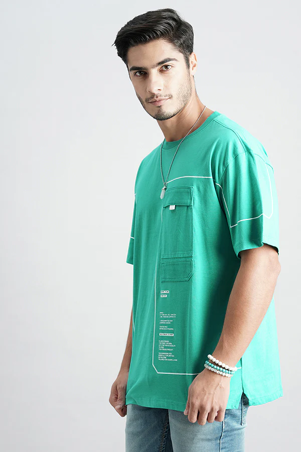 Bright Aqua Half Sleeve Oversized Tee - Image 5
