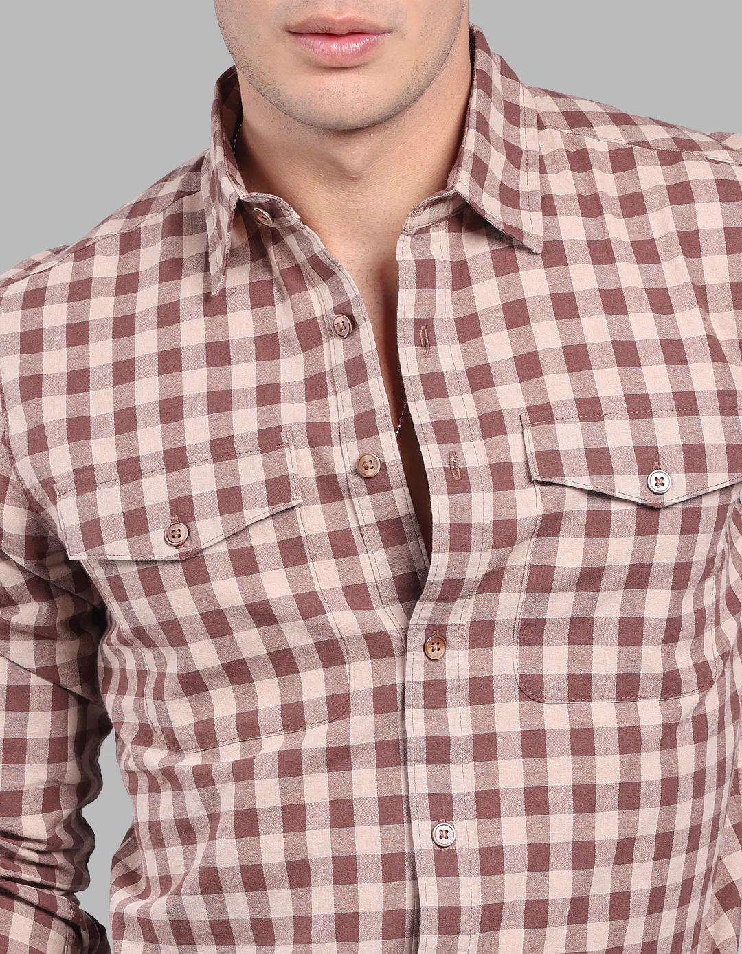 Brown 100% Cotton Full Sleeve Check Shirt - Image 6