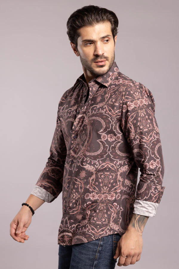 Brown Full Sleeves Printed Shirt - Image 3