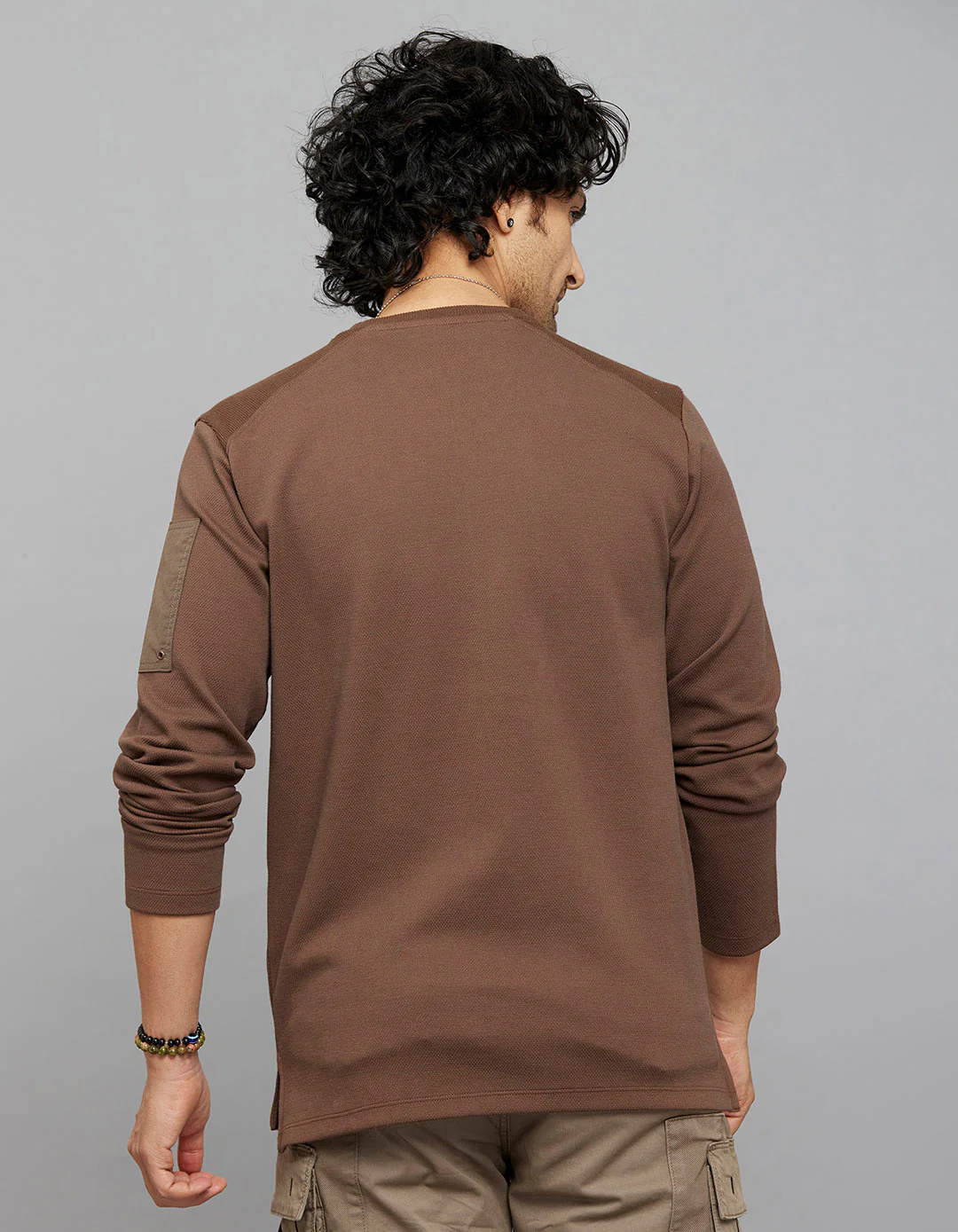 Brown Full Sleeves Round Neck Tee - Image 6