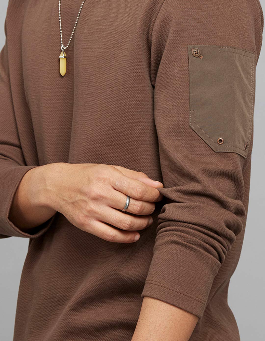 Brown Full Sleeves Round Neck Tee - Image 7