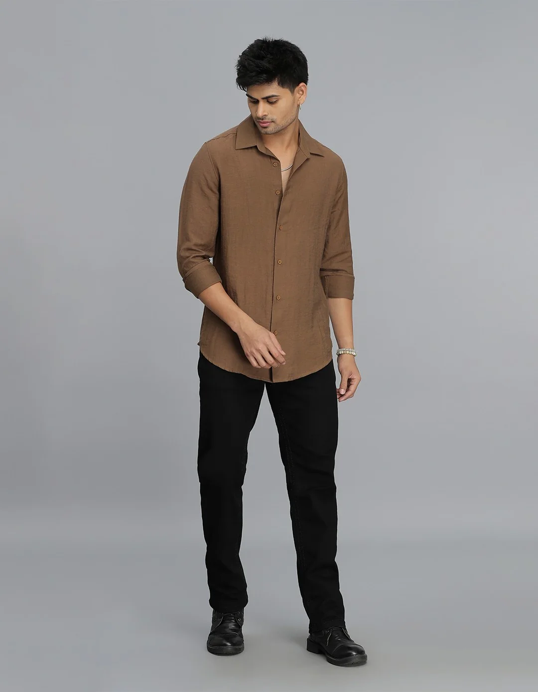 Brown Full Sleeves Solid Shirt - Image 2