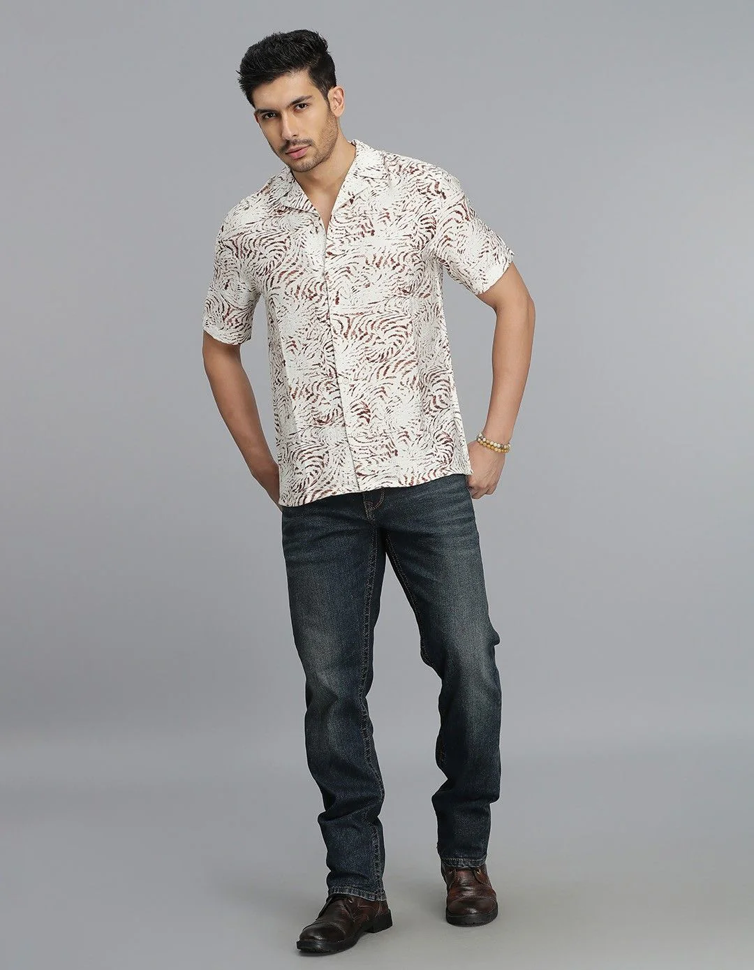Brown Half Sleeves Printed Shirt - Image 2