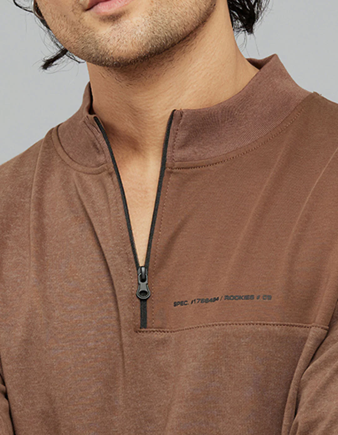 Brown Full Sleeves Zipper Neck Tee - Image 6