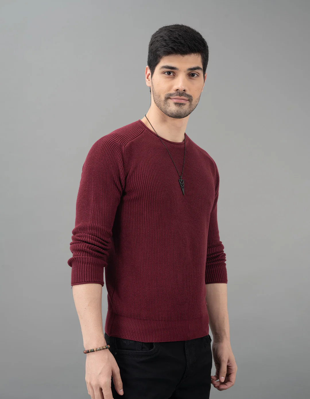 Burgundy Round Neck Pullover Sweater - Image 4