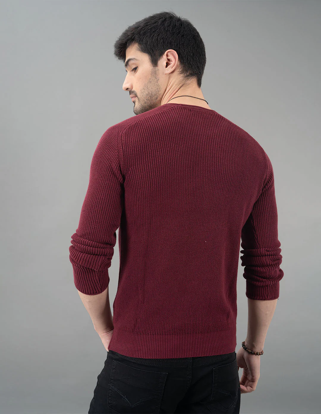 Burgundy Round Neck Pullover Sweater - Image 5