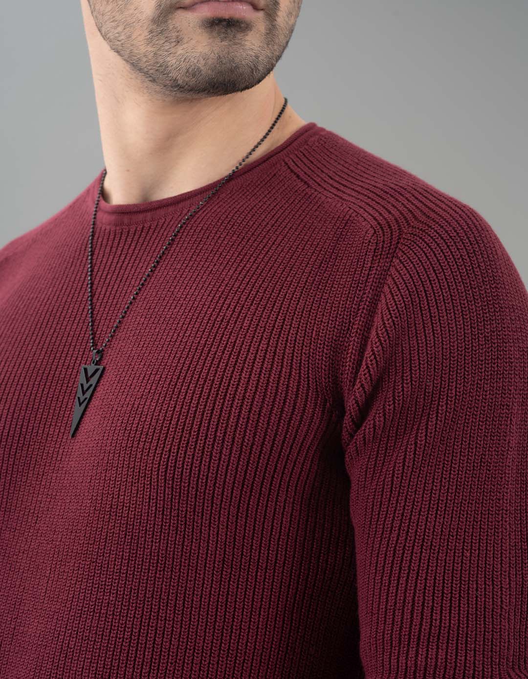 Burgundy Round Neck Pullover Sweater - Image 6
