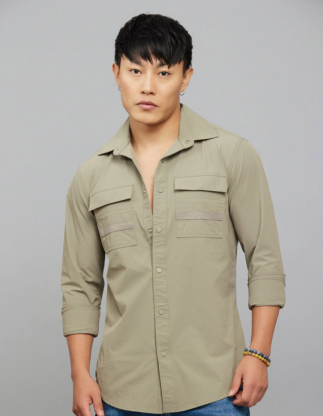 Cement Full Sleeves Cargo Shirt
