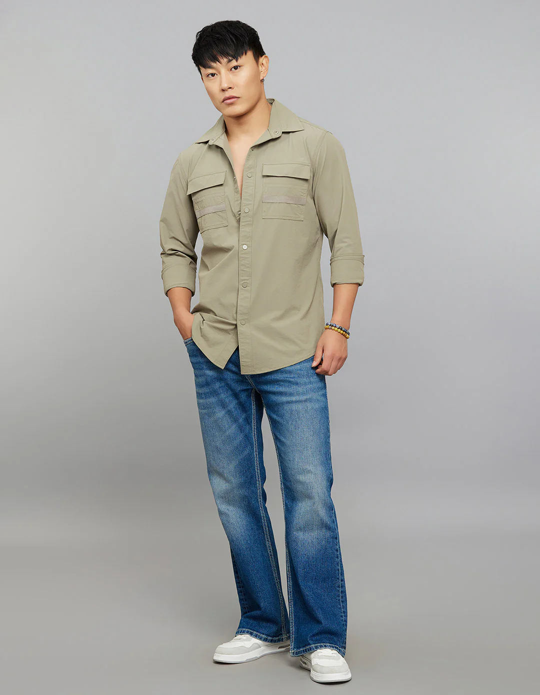 Cement Full Sleeves Cargo Shirt - Image 2