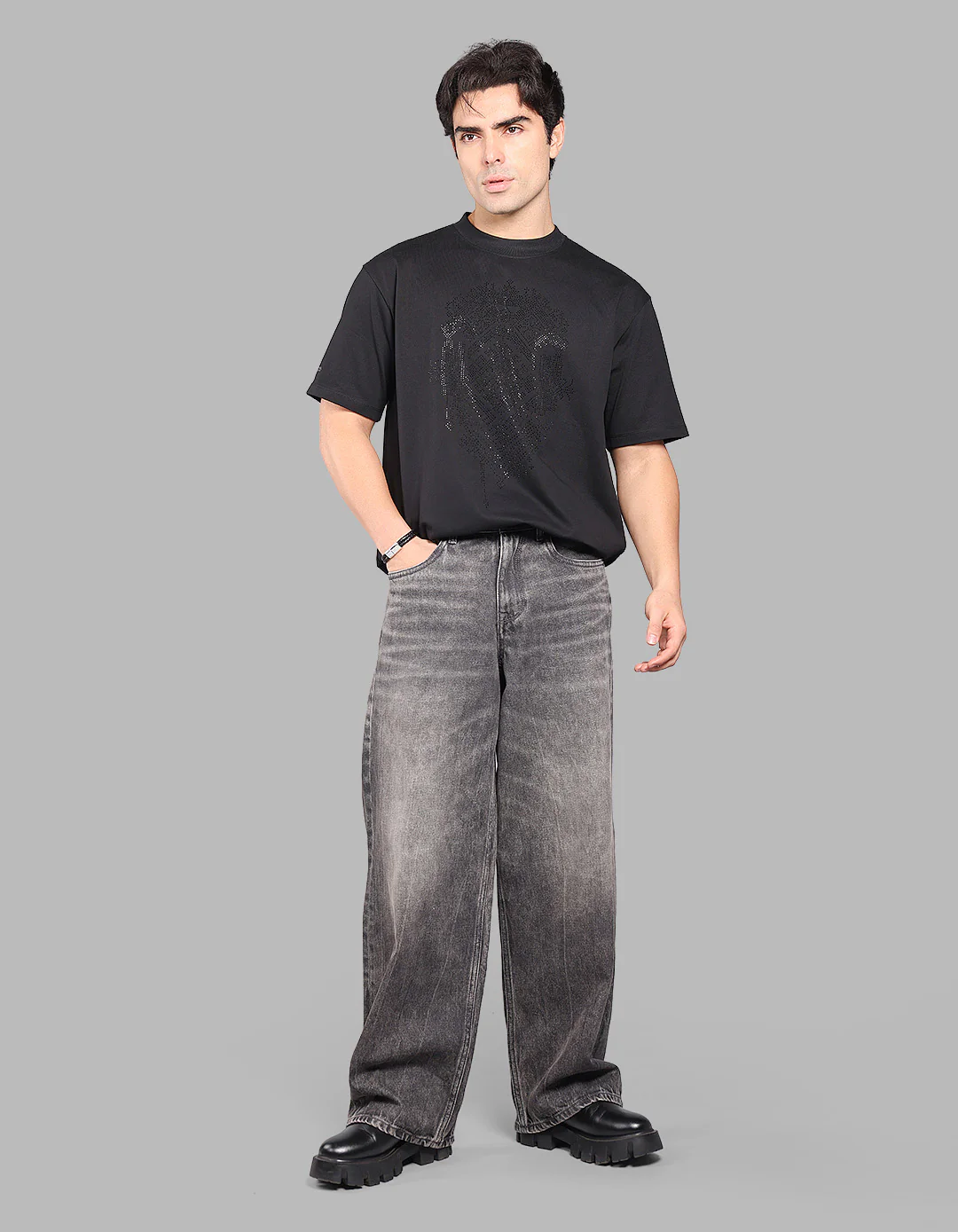 Charcoal 5 Pocket Extra Loose Fit Jeans - Image 3