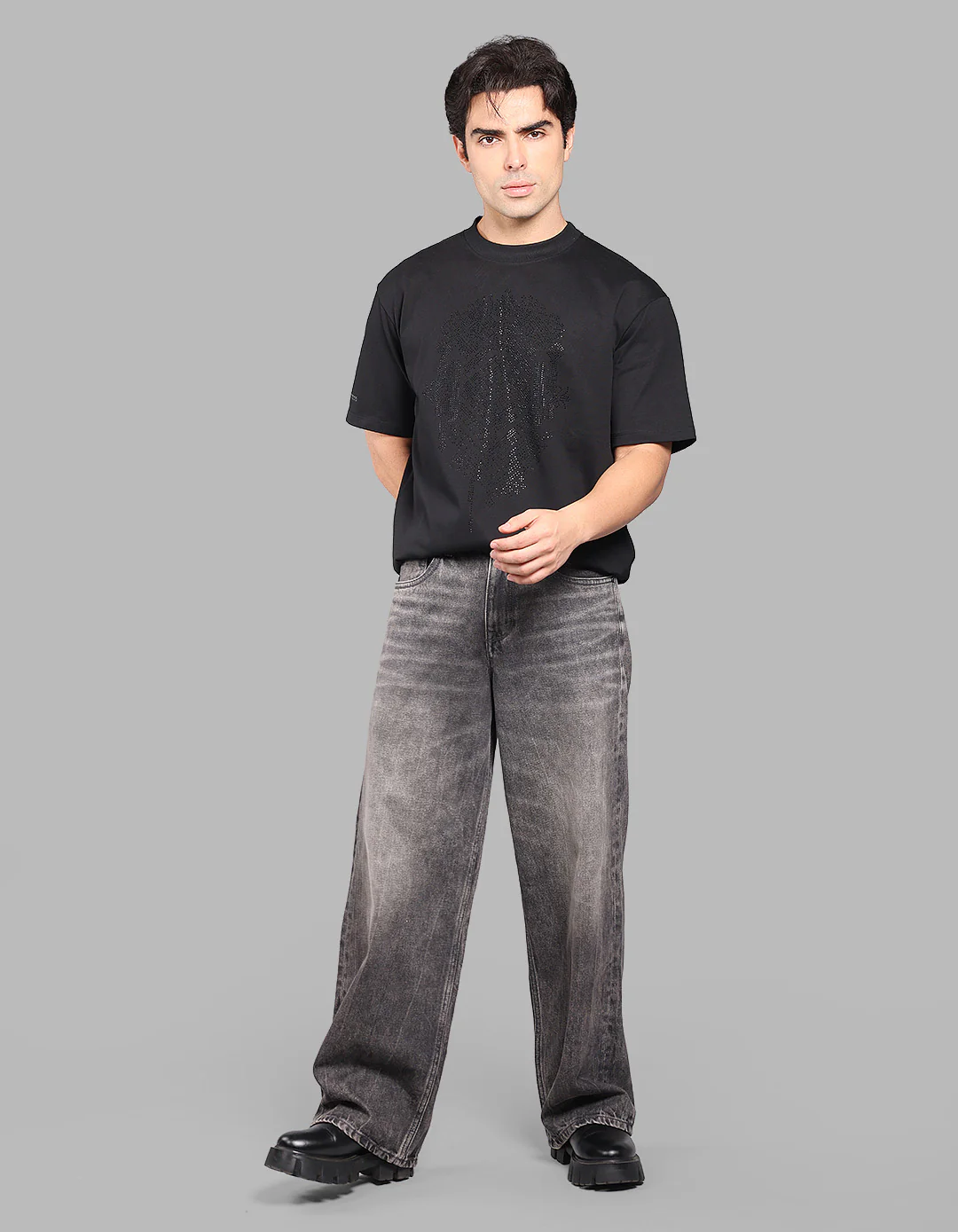 Charcoal 5 Pocket Extra Loose Fit Jeans - Image 4