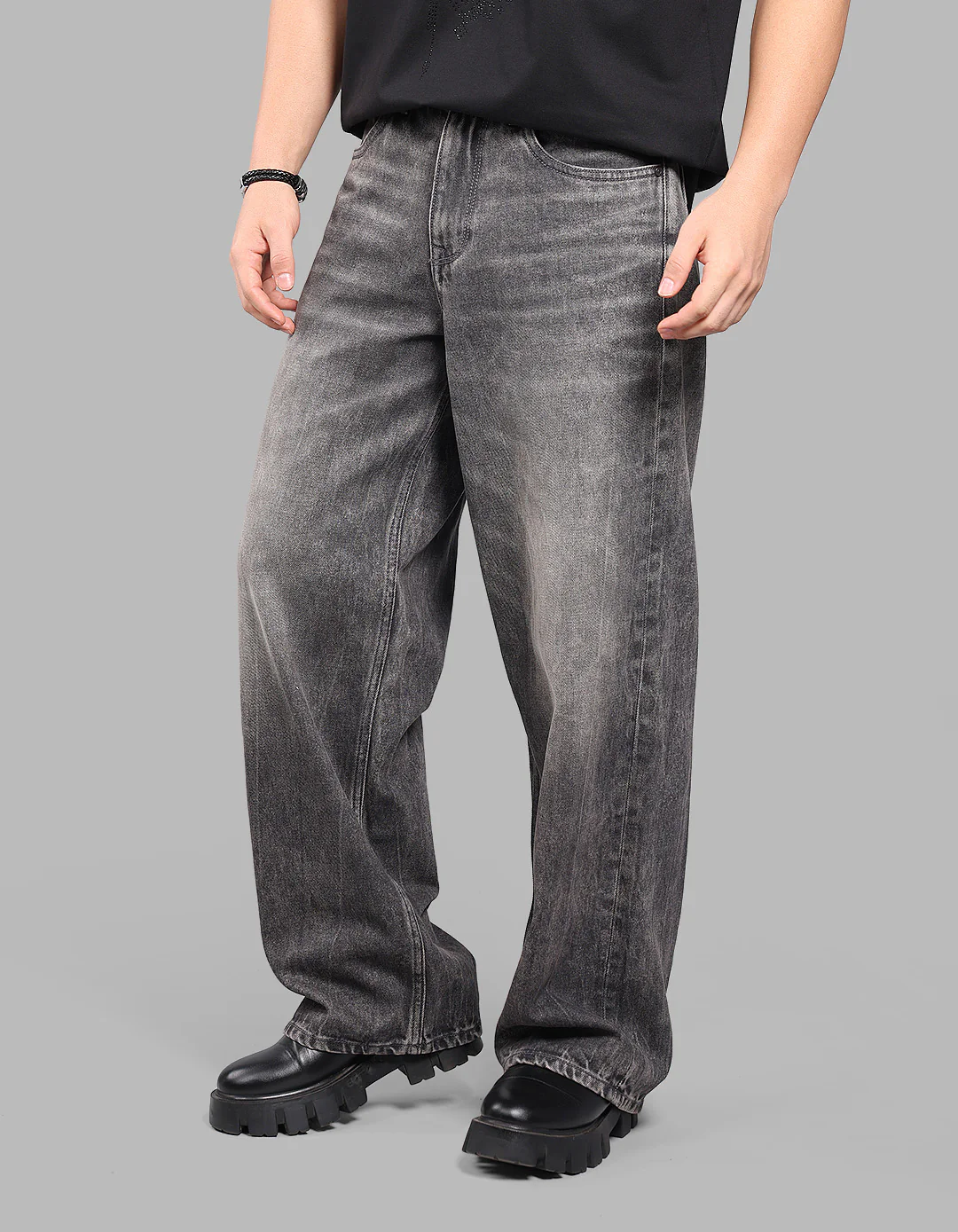Charcoal 5 Pocket Extra Loose Fit Jeans - Image 5
