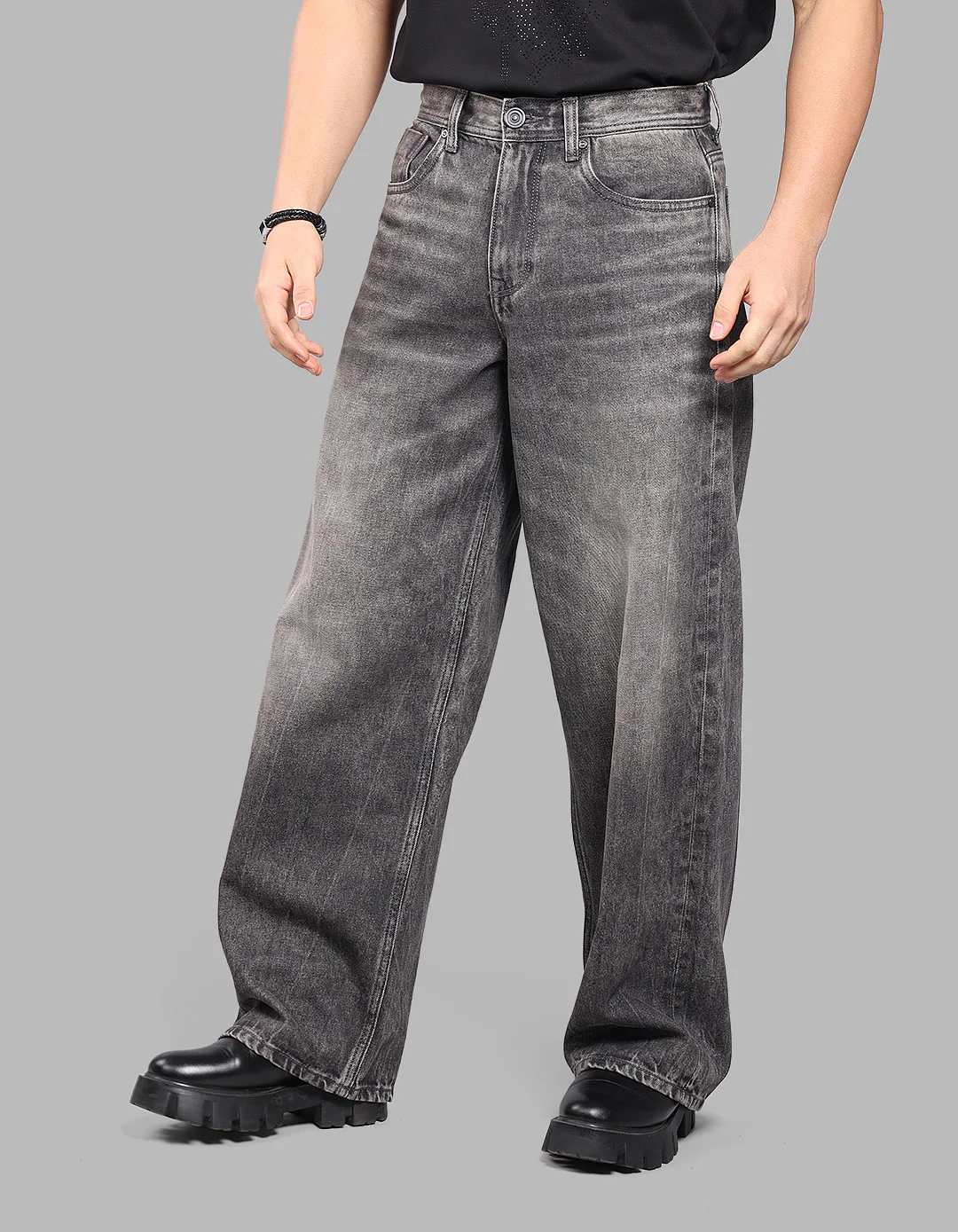 Charcoal 5 Pocket Extra Loose Fit Jeans - Image 6