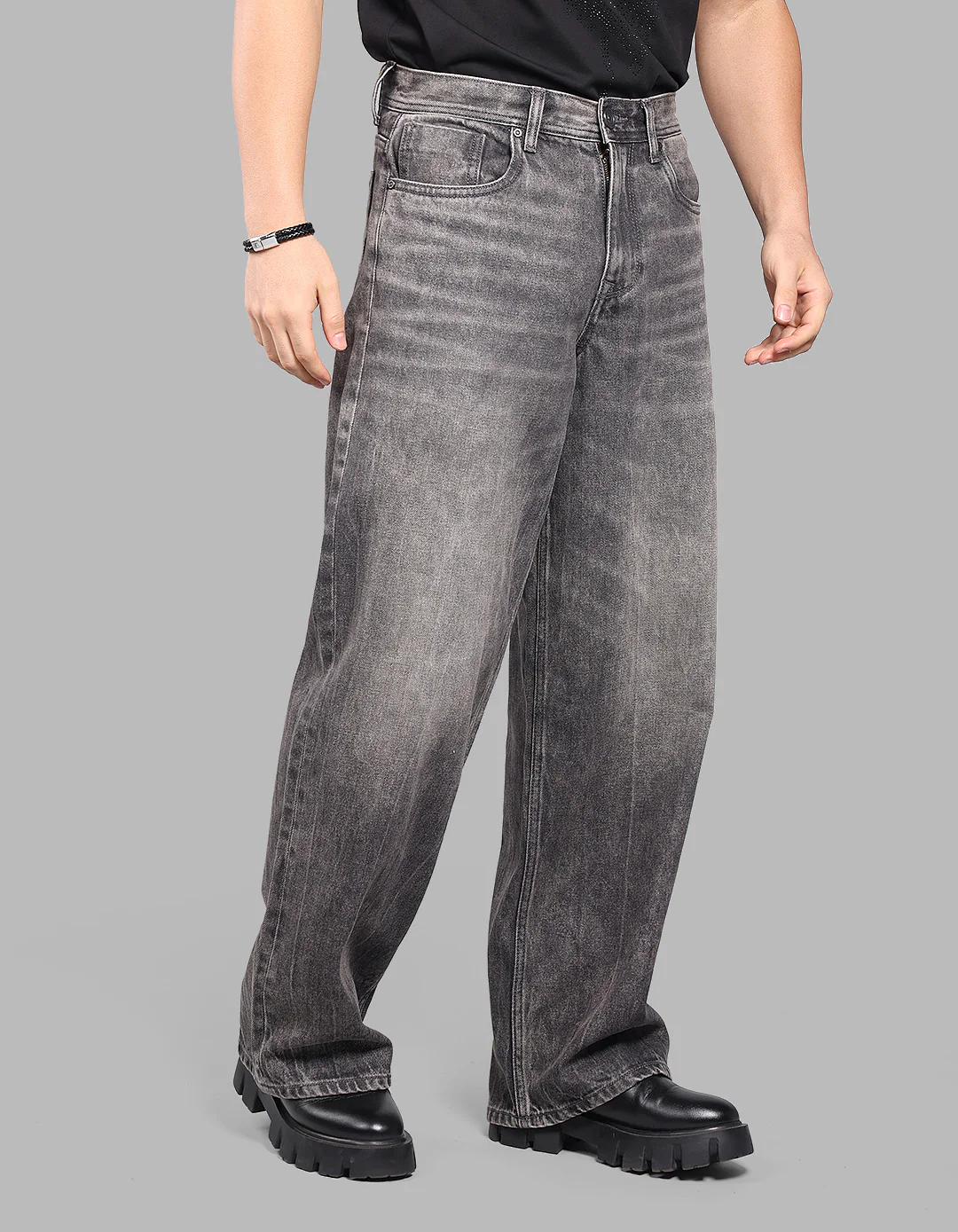 Charcoal 5 Pocket Extra Loose Fit Jeans - Image 7