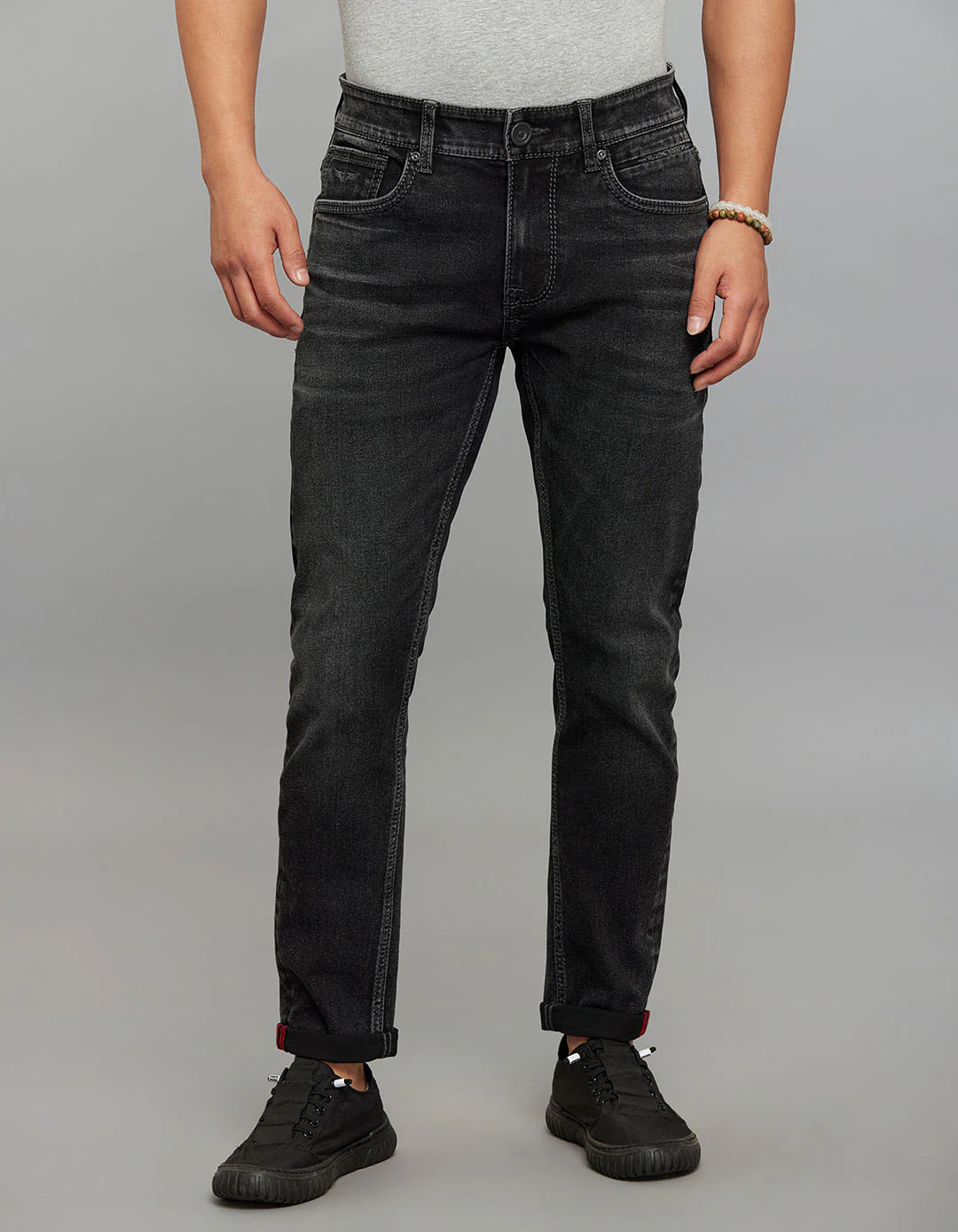 Charcoal 5 Pocket Low-Rise Tapered Ankle Length Stretch Jeans