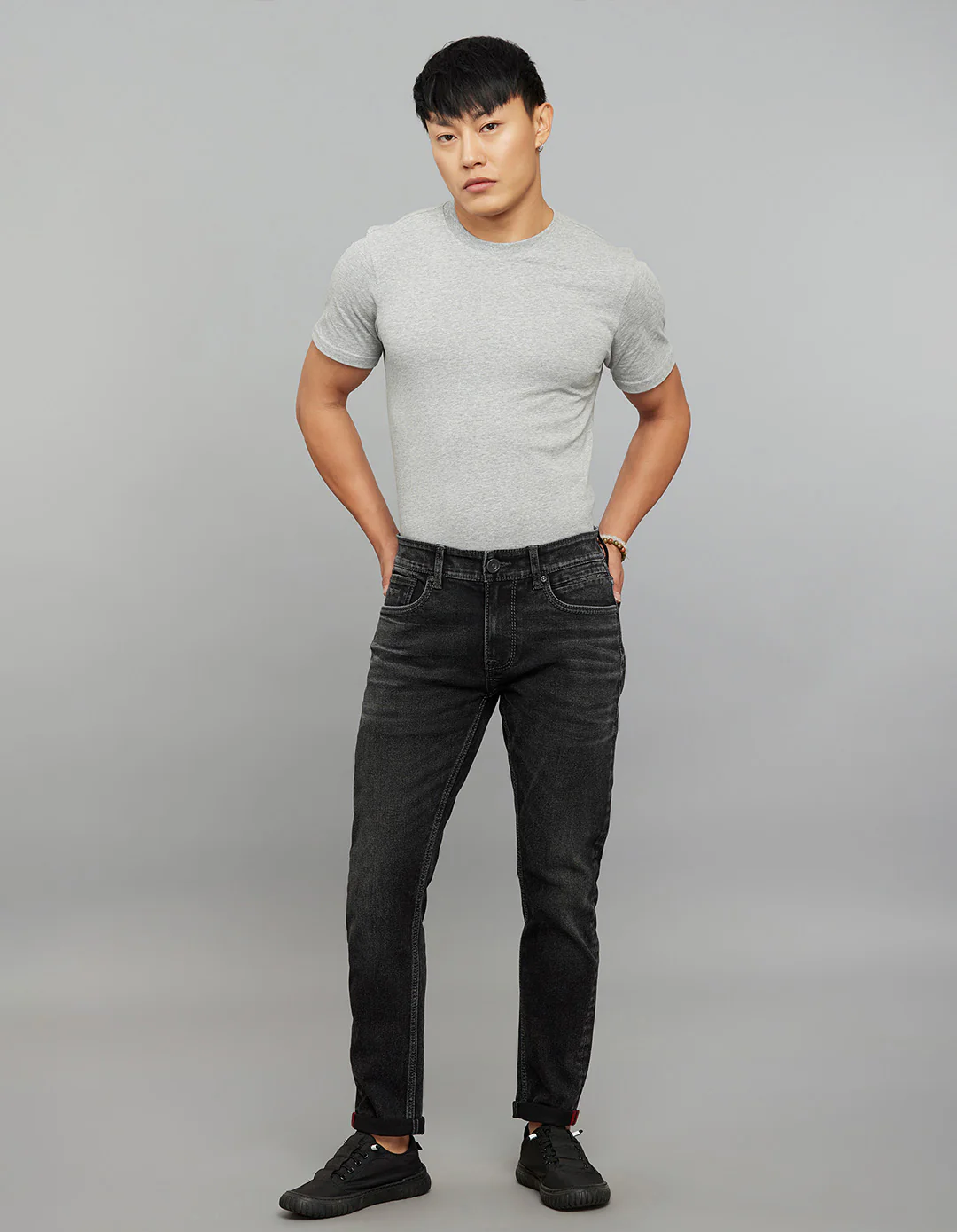 Charcoal 5 Pocket Low-Rise Tapered Ankle Length Stretch Jeans - Image 2