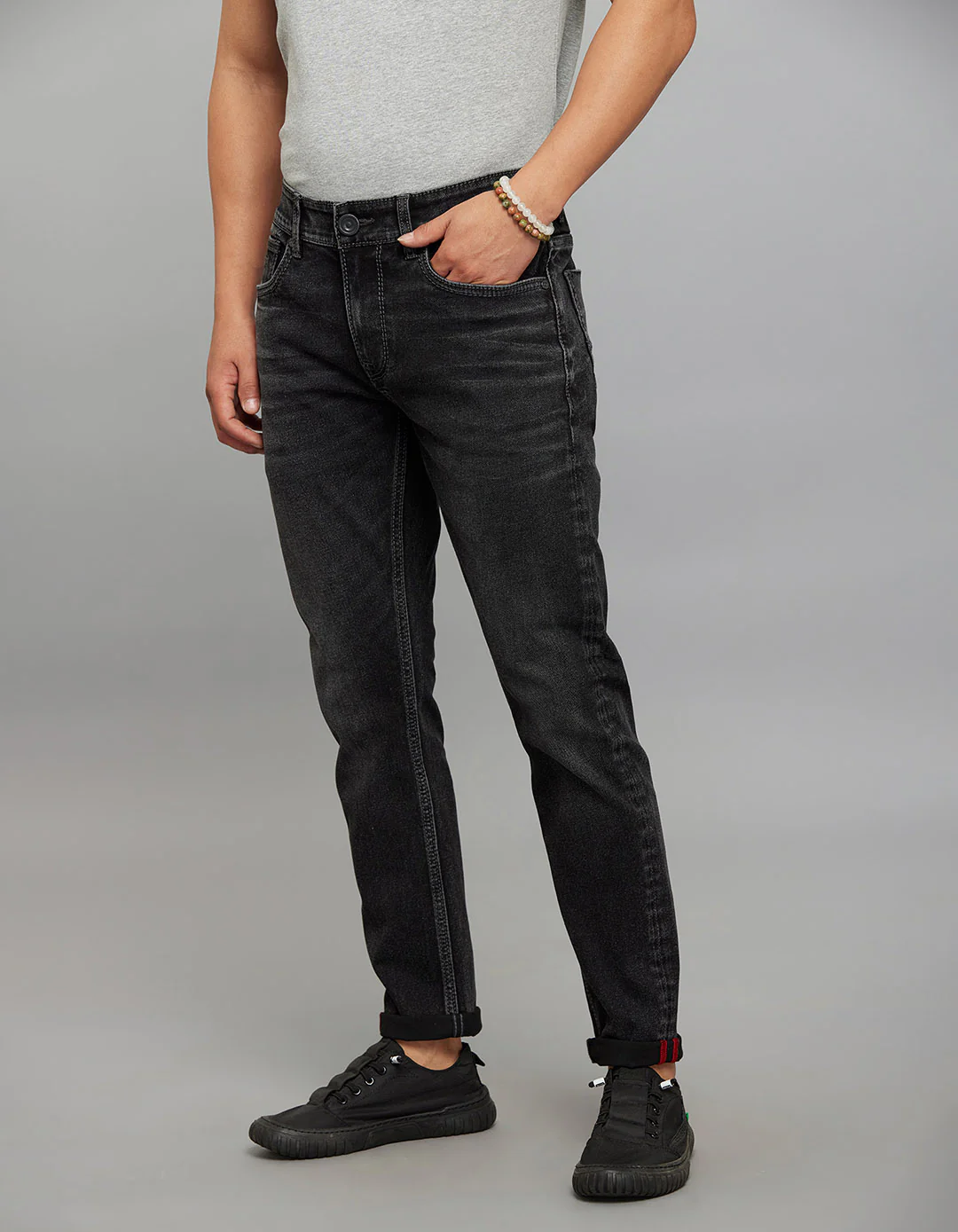 Charcoal 5 Pocket Low-Rise Tapered Ankle Length Stretch Jeans - Image 3