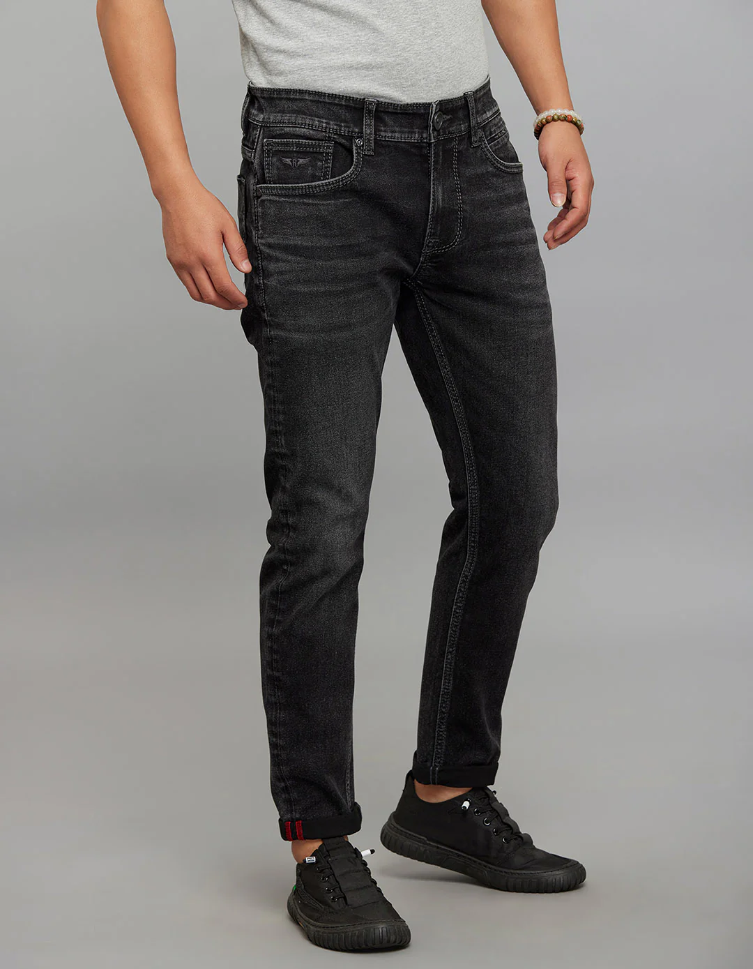 Charcoal 5 Pocket Low-Rise Tapered Ankle Length Stretch Jeans - Image 4