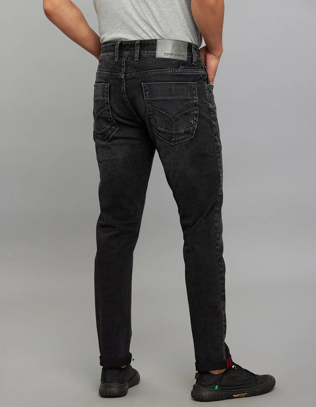Charcoal 5 Pocket Low-Rise Tapered Ankle Length Stretch Jeans - Image 5