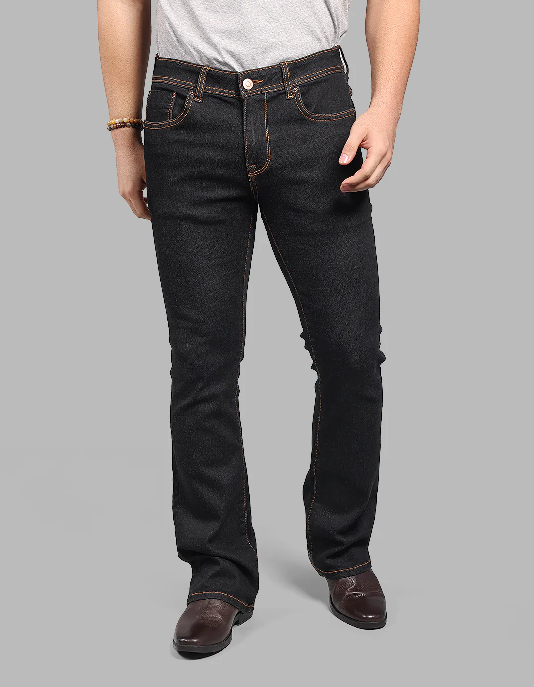Charcoal 5 Pocket Mid Rise Loose Boot Leg Stretch Jeans