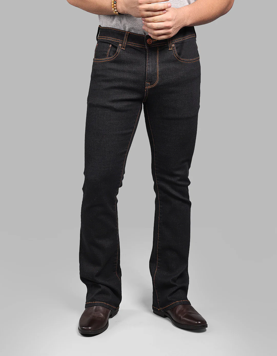 Charcoal 5 Pocket Mid Rise Loose Boot Leg Stretch Jeans - Image 2