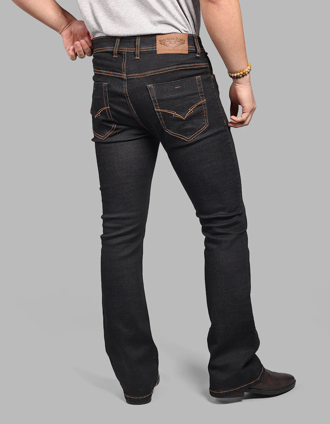 Charcoal 5 Pocket Mid Rise Loose Boot Leg Stretch Jeans - Image 7