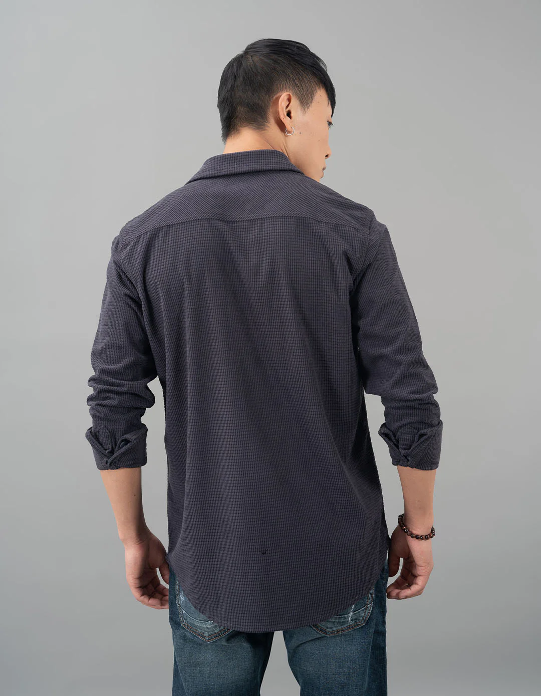 Charcoal Full Sleeve Textured Waffle Shacket - Image 5