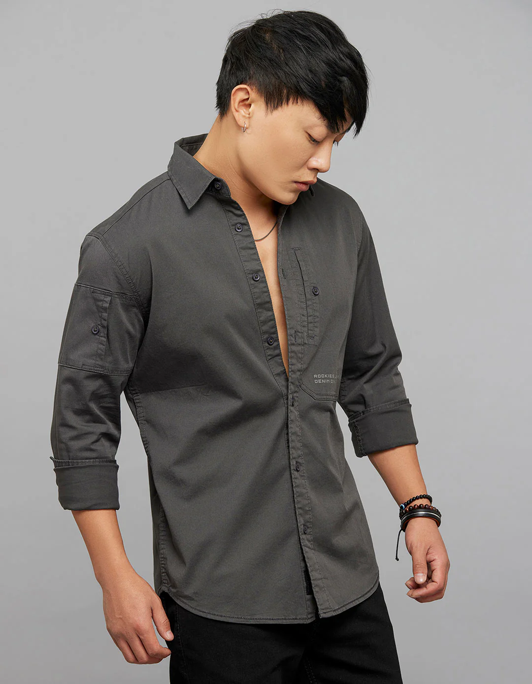 Charcoal Full Sleeves Cargo Shirt - Image 3