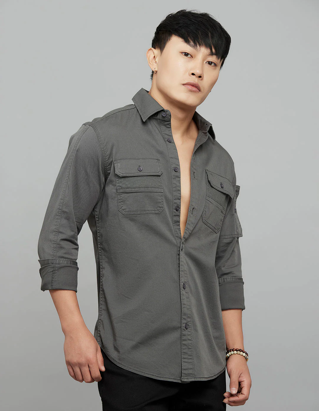 Charcoal Full Sleeves Cargo Shirt - Image 4