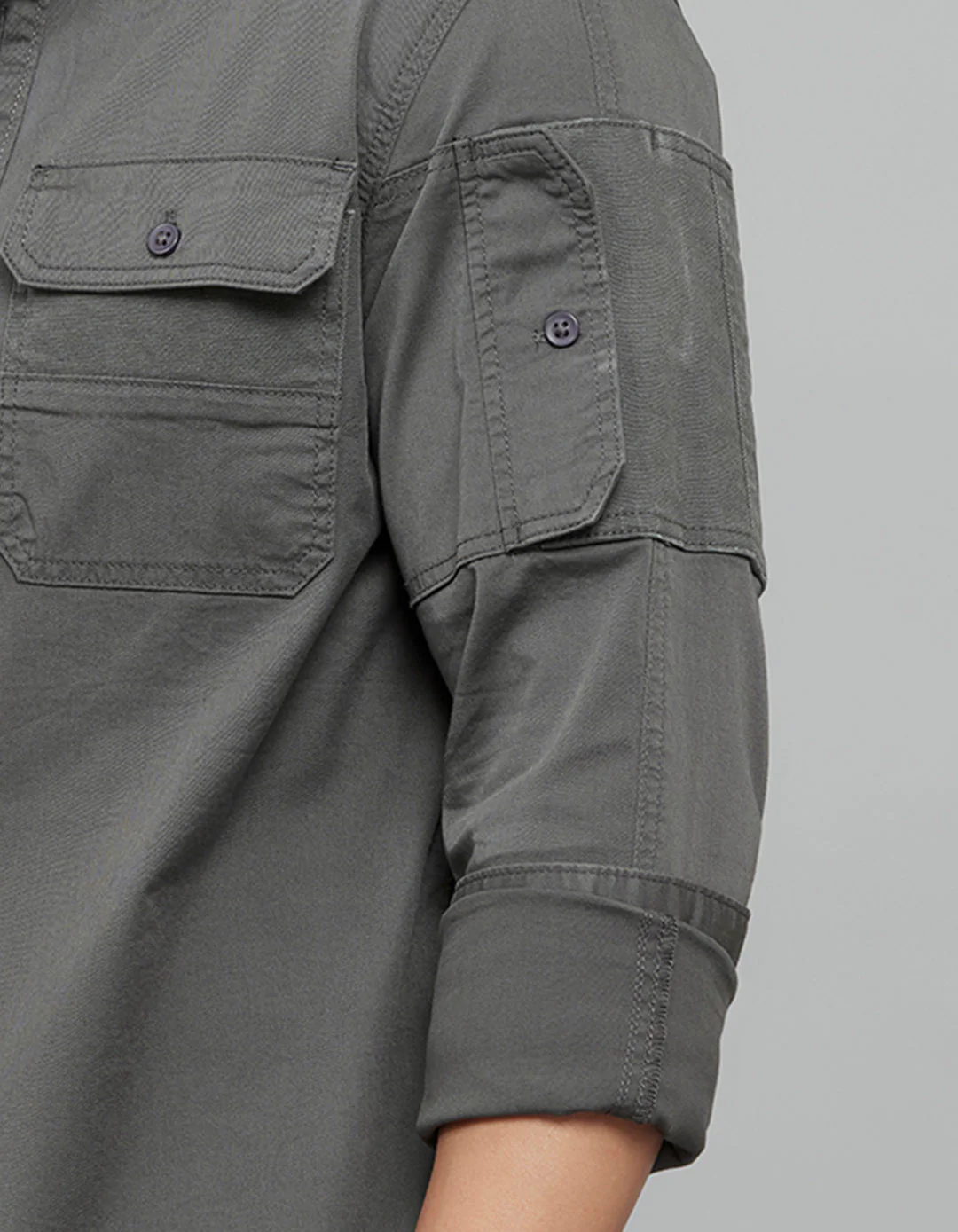 Charcoal Full Sleeves Cargo Shirt - Image 7
