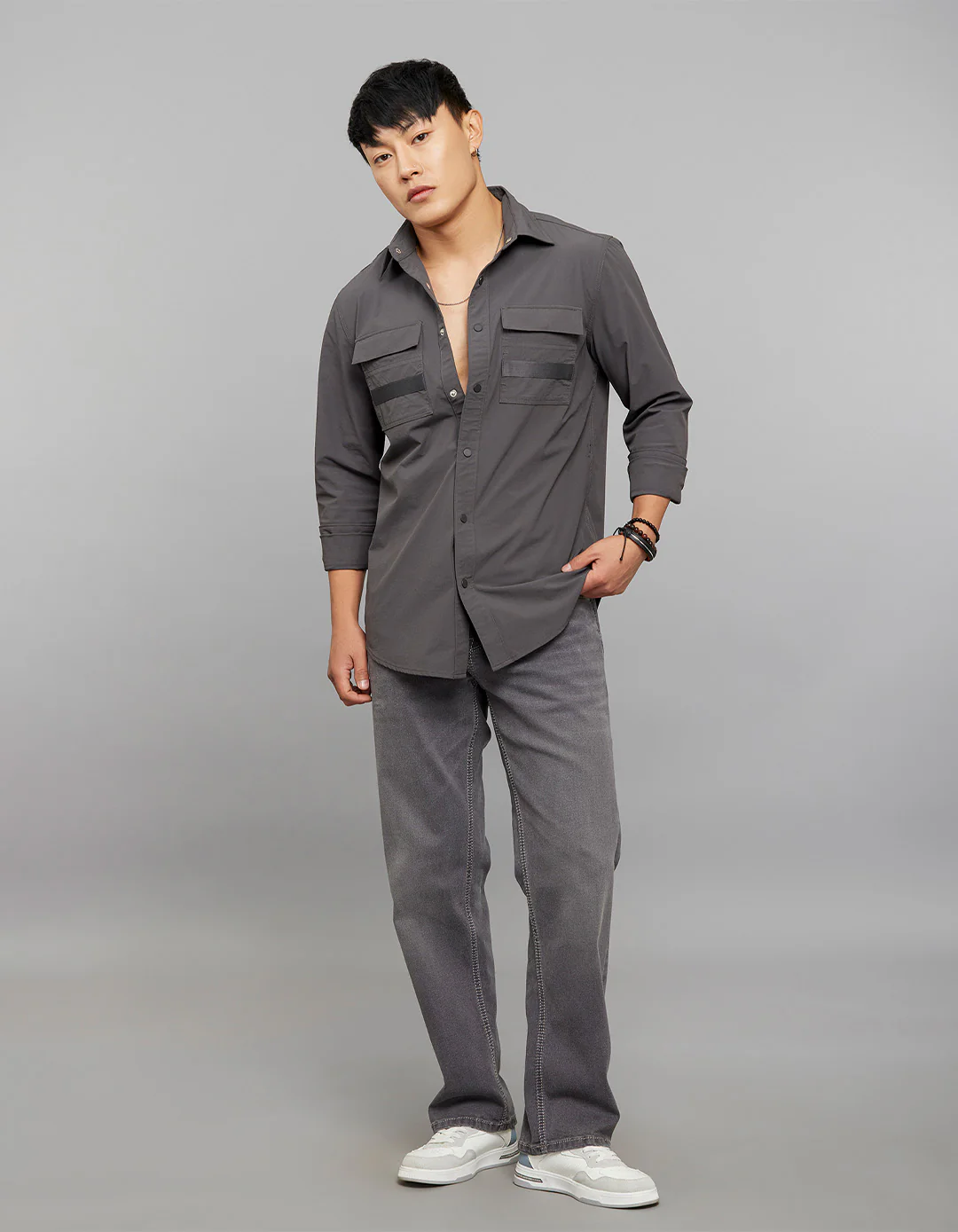 Charcoal Full Sleeves Cargo Shirt - Image 2
